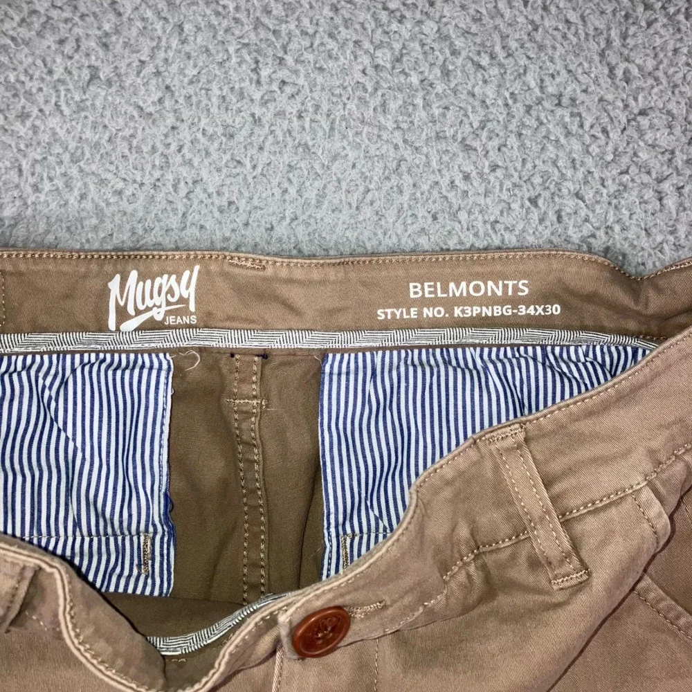 Mugsy Jeans Khaki Chino Pants Men‎ 34x27 Straight Leg Belmonts Casual Flat Front